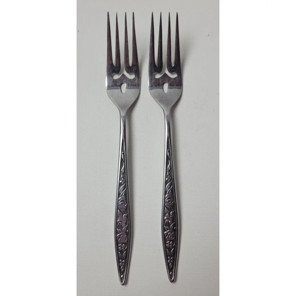 Ekco Eterna Santiago Salad Forks 2pc Vintage Custom Stainless Japan Floral MCM