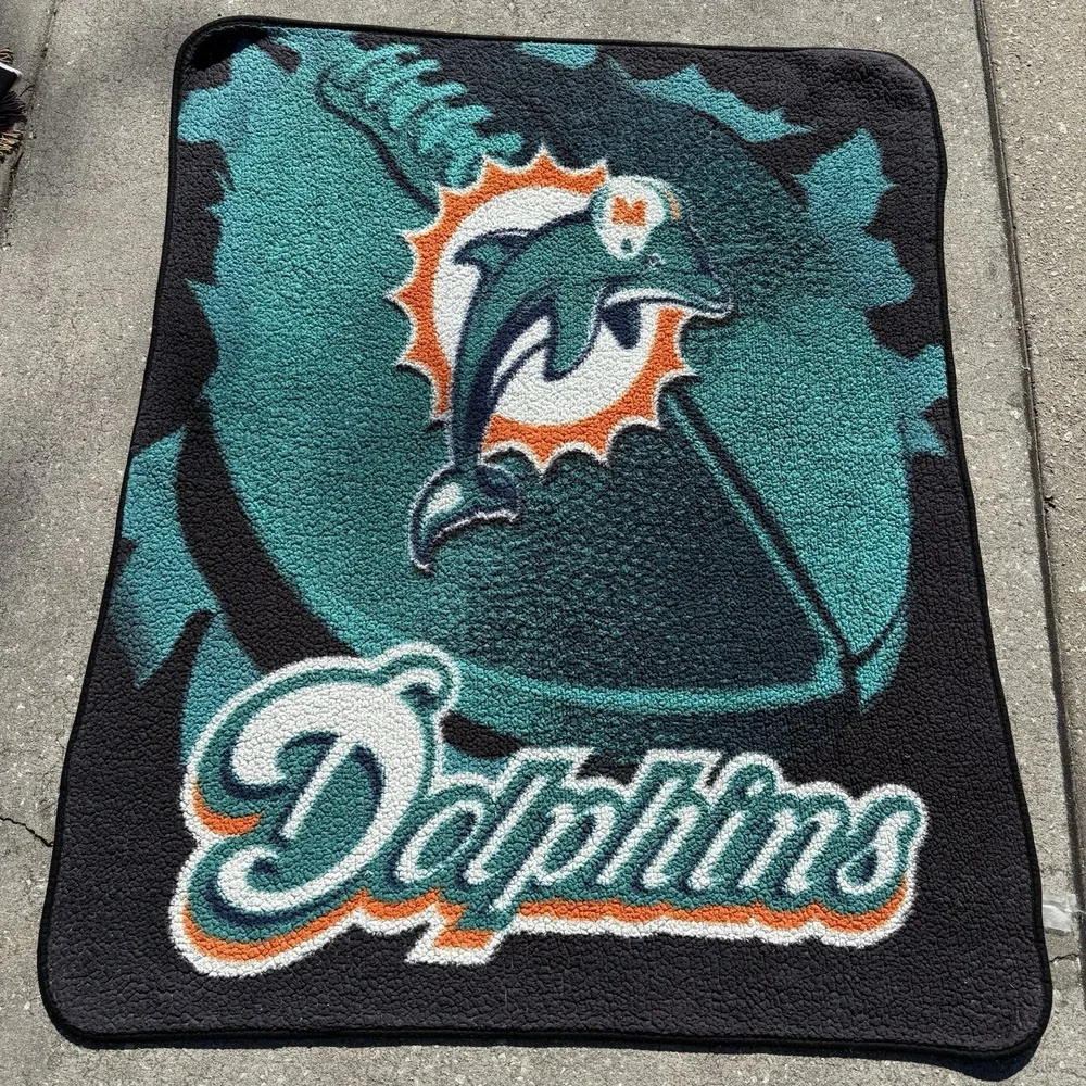 Vintage Miami Dolphins NFL Football Team Northwest Winter Cold Blanket Old Logo