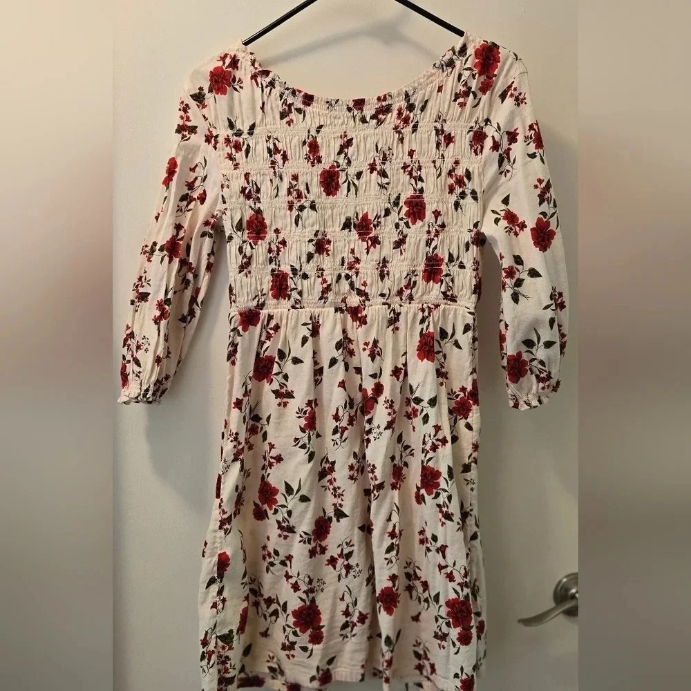 Girls Red Floral Smocked Dresses