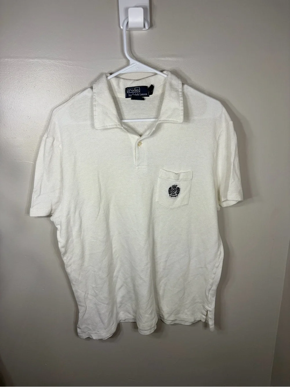 Polo Ralph Lauren Linen Blend Pocket Polo Shirt White Crest Custom Fit L