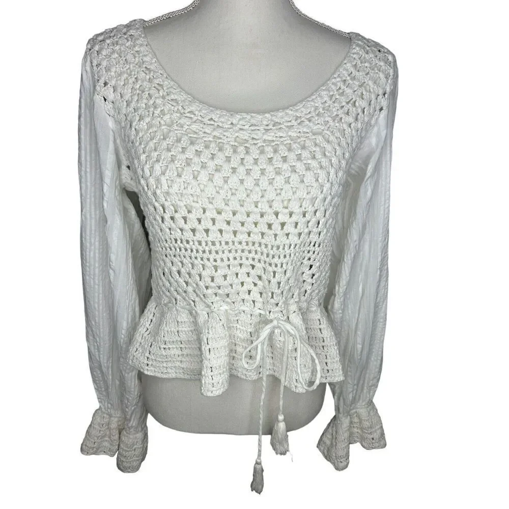 FREE PEOPLE Women’s Megan Crochet Top Shirt Sz Large Boho