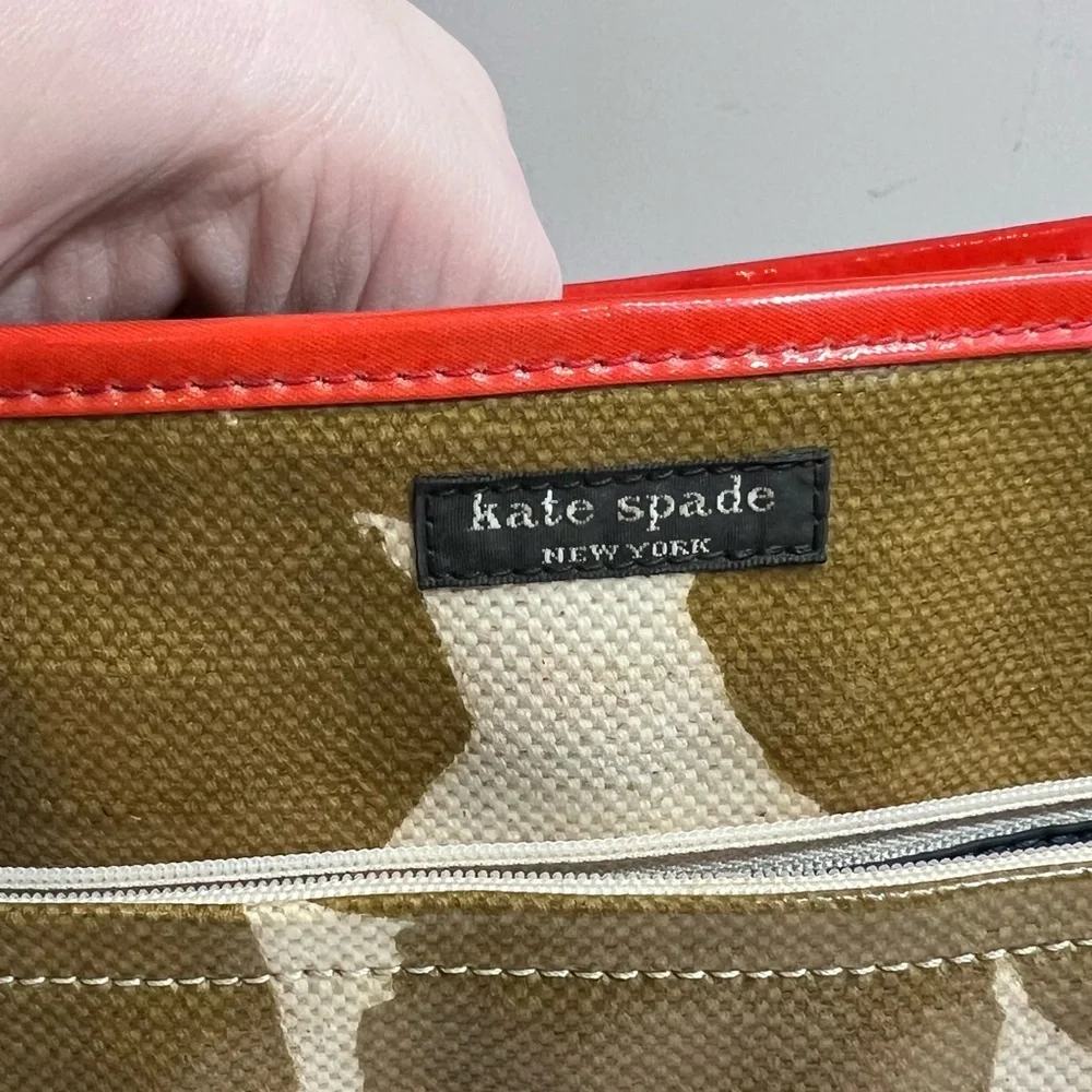 Kate Spade xl toiletries case bag pouch mod  brown burnt red/orange cream