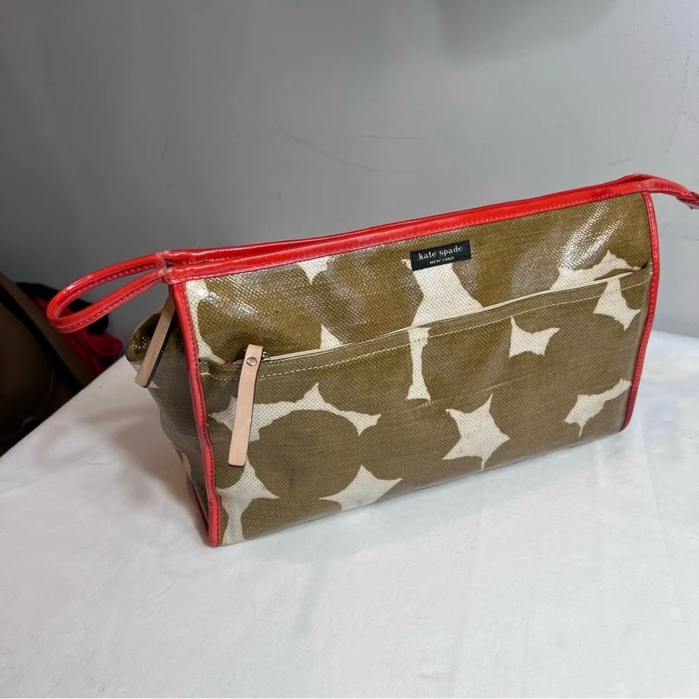 Kate Spade xl toiletries case bag pouch mod  brown burnt red/orange cream