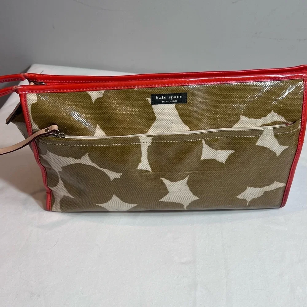 Kate Spade xl toiletries case bag pouch mod  brown burnt red/orange cream