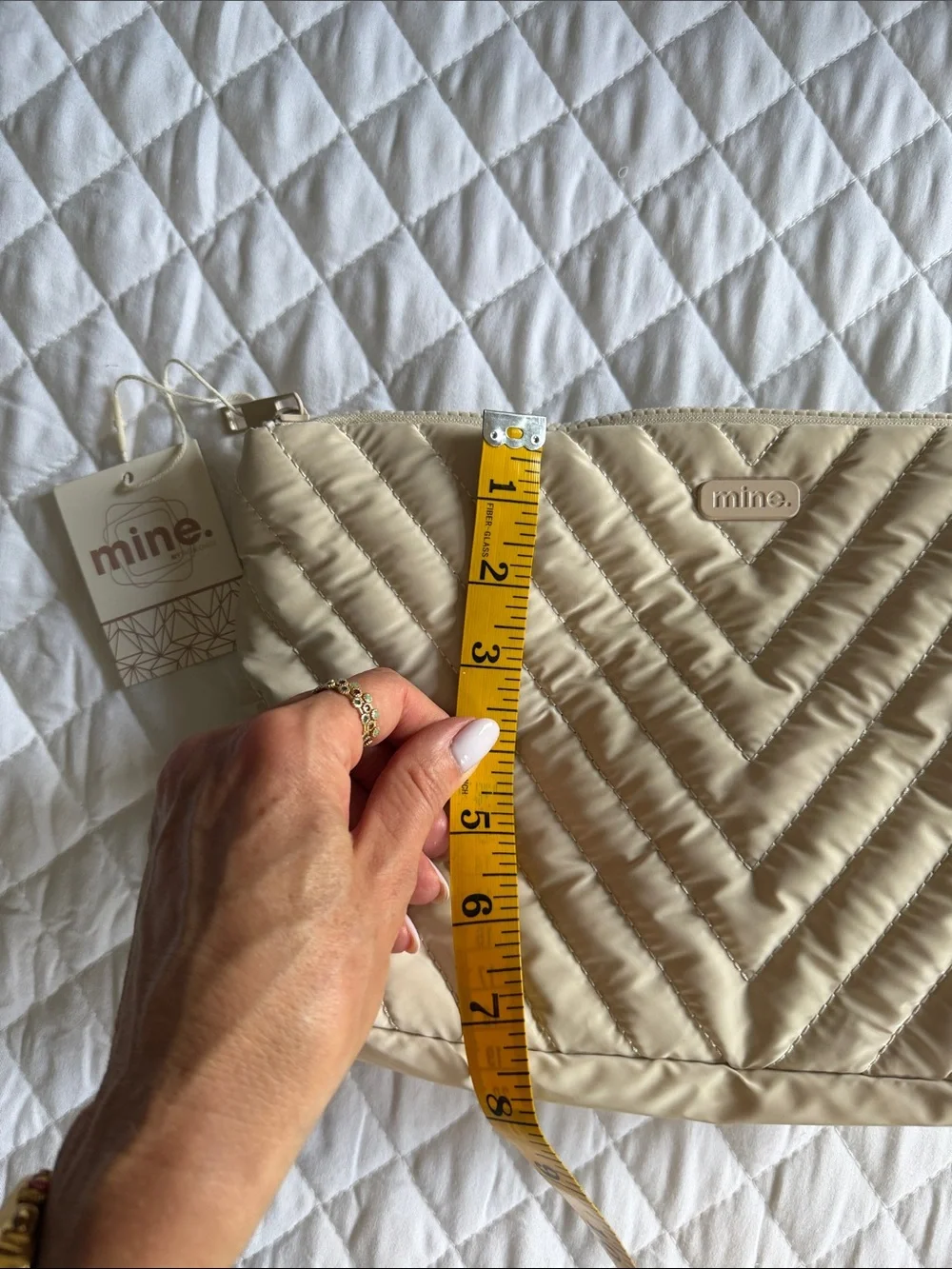 mine Quilted Cream Chevron Cosmetic Pouch
