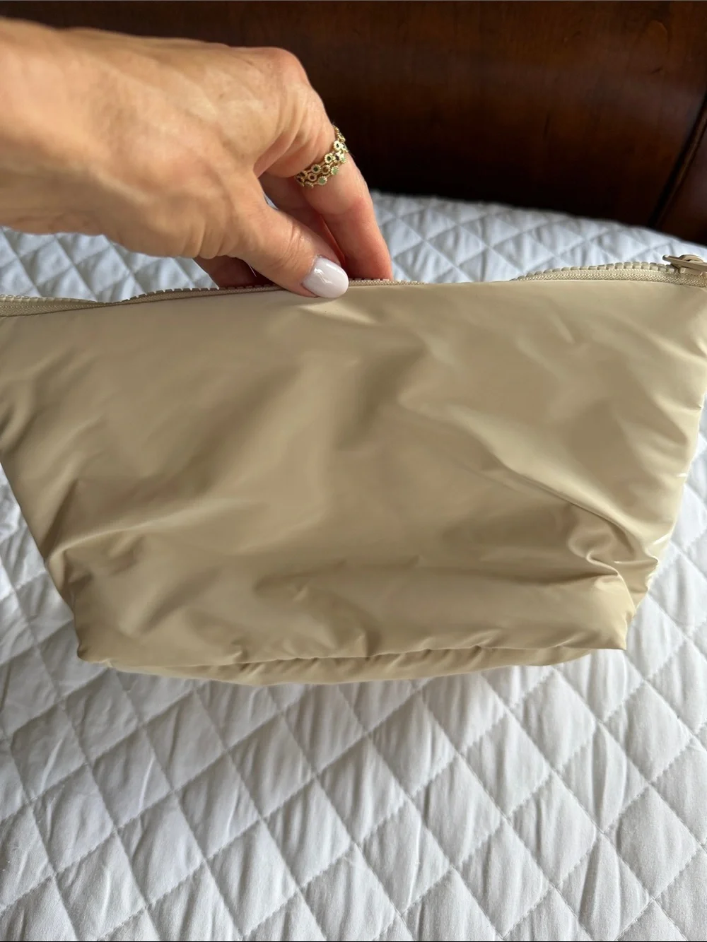 mine Quilted Cream Chevron Cosmetic Pouch