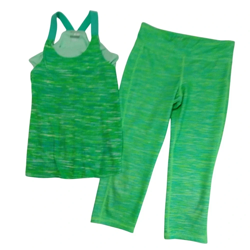 Old Navy Active Go Dry Girls Size Large Green Tank Top‎ Leggings Set Dance Cheer