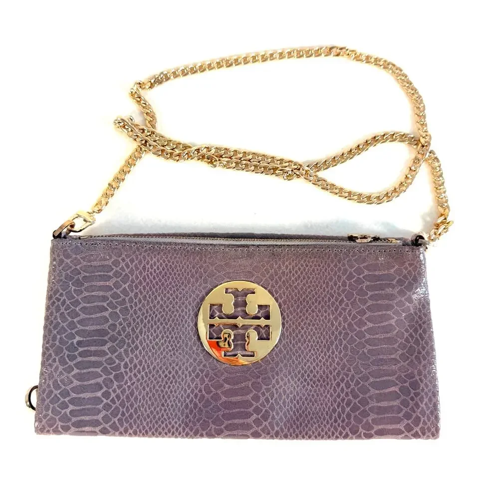 Tory Burch Python Print Leather Foldover Clutch Crossbody Bag Snakeskin Capsule