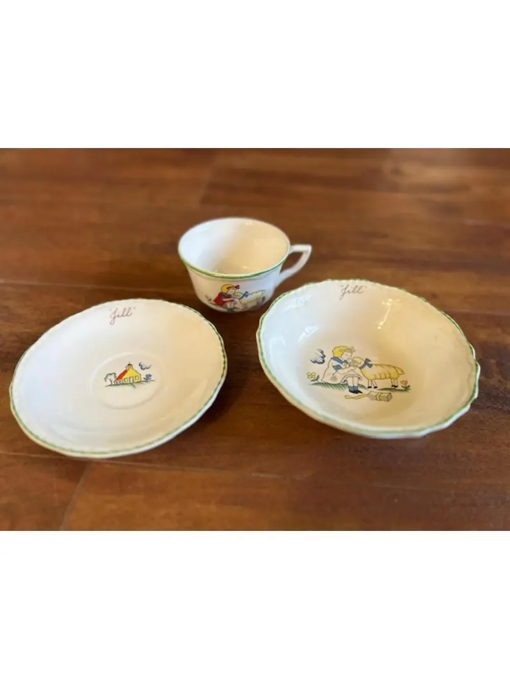 Vintage 'Jill' Children's Tea Set - Plate, Bowl, and Cup