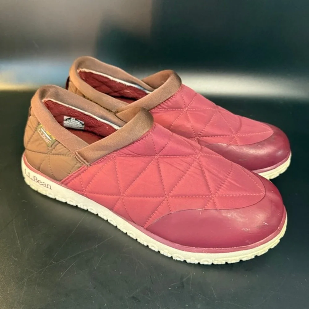 LL Bean Mountain Handy Mocs 511768 Burgundy Quilted‎ Nylon Slip-On Mens 10