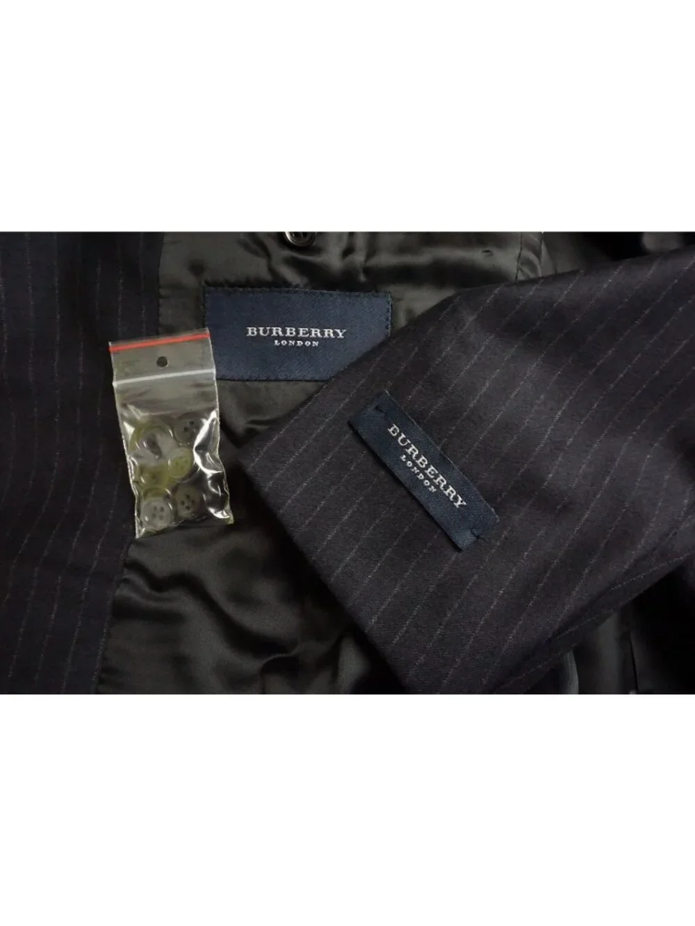Burberry London Navy Blue Striped Flannel 2 Pc Suit Jacket Pant 38R BRAND NEW