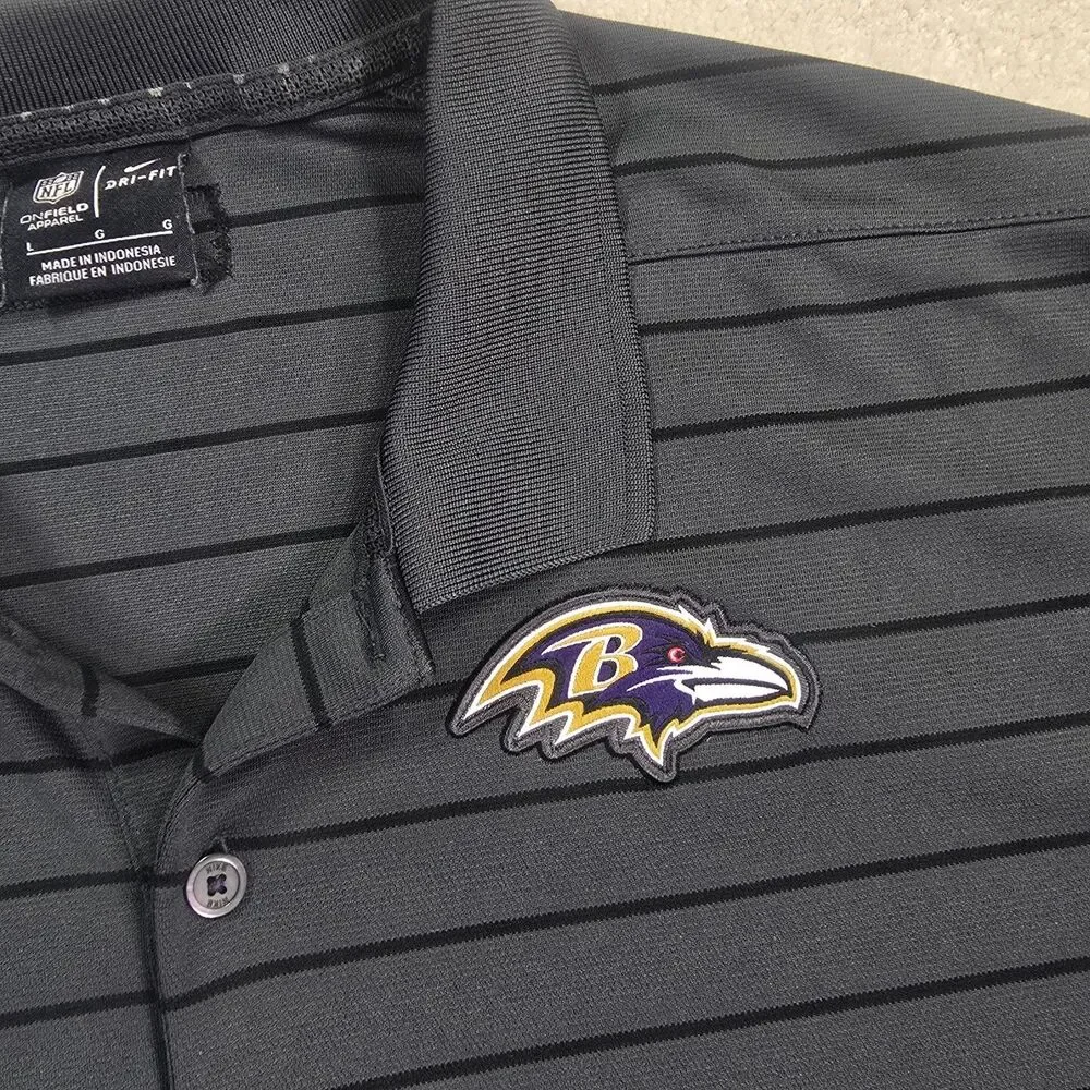 Baltimore Ravens Shirt Men's Large Gray NFL Football Dri Fit On Field Nike Polo