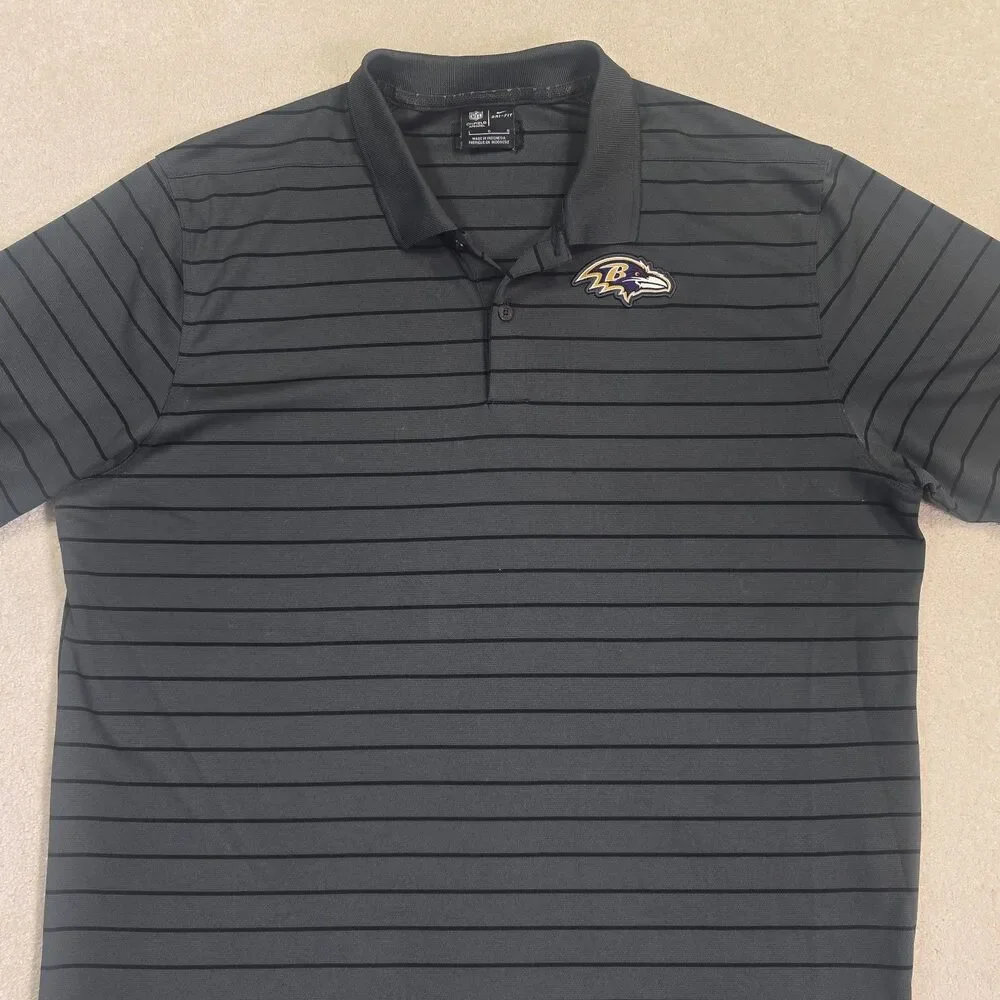 Baltimore Ravens Shirt Men's Large Gray NFL Football Dri Fit On Field Nike Polo