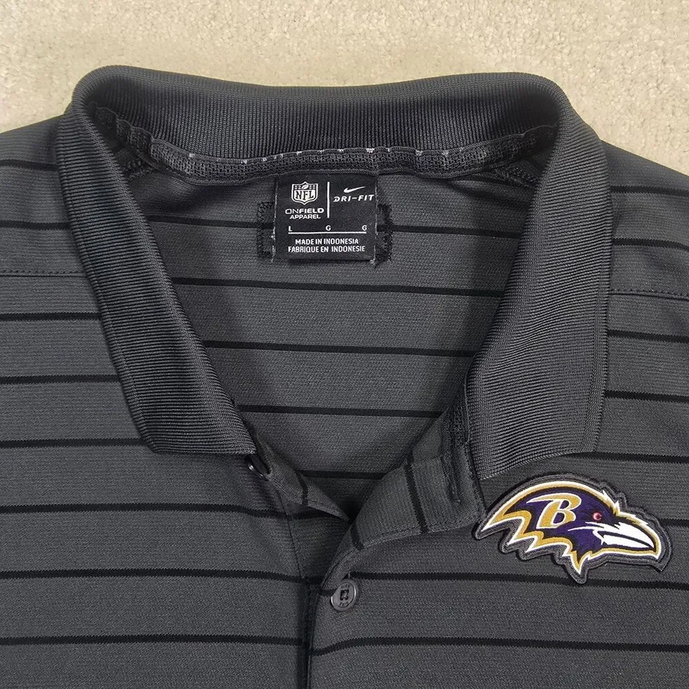Baltimore Ravens Shirt Men's Large Gray NFL Football Dri Fit On Field Nike Polo