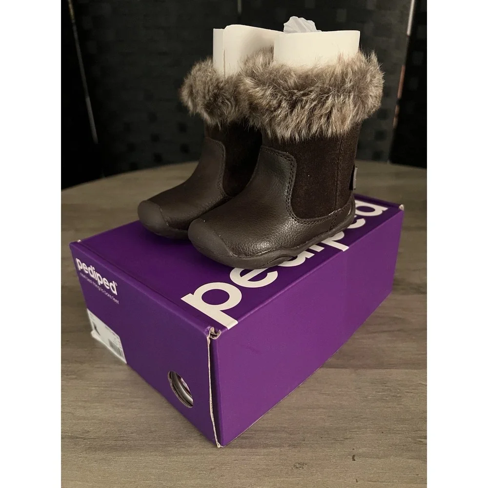 Pediped Baby Toddler Girls Mia Boots Brown‎ w/ Fur Brand New in Box Size 4 - 4.5