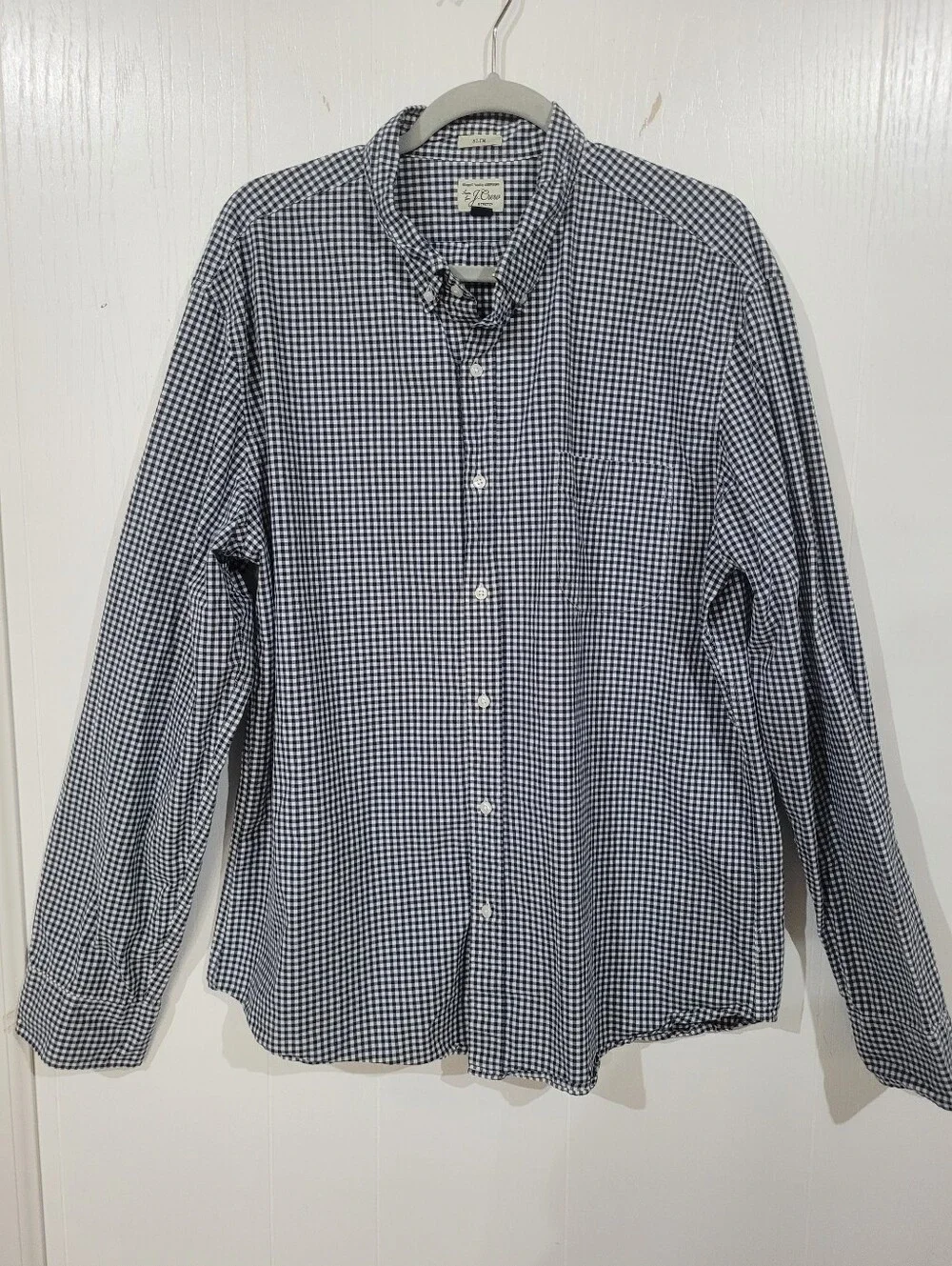 J. Crew Mens Secret Wash Slim L/S Navy Gingham Check Button-Down XXL 2XL