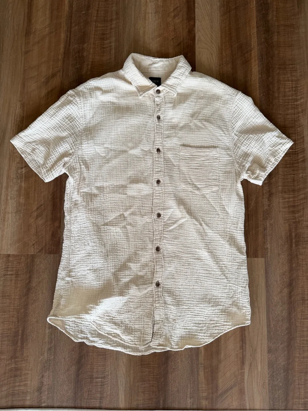 J. Crew Short-Sleeve Textured Button-Down Shirt — Cream