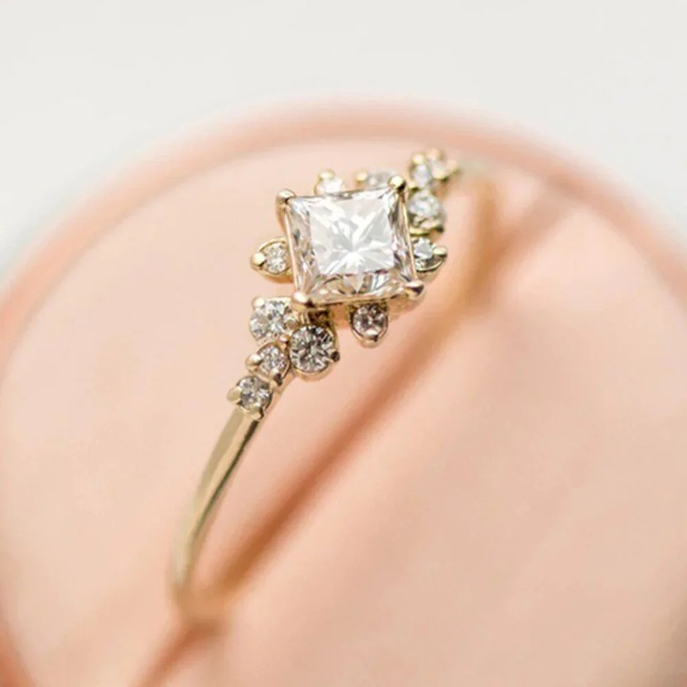 😍Noble Square Flower Gold Plated Princess Ring for Women, 074
