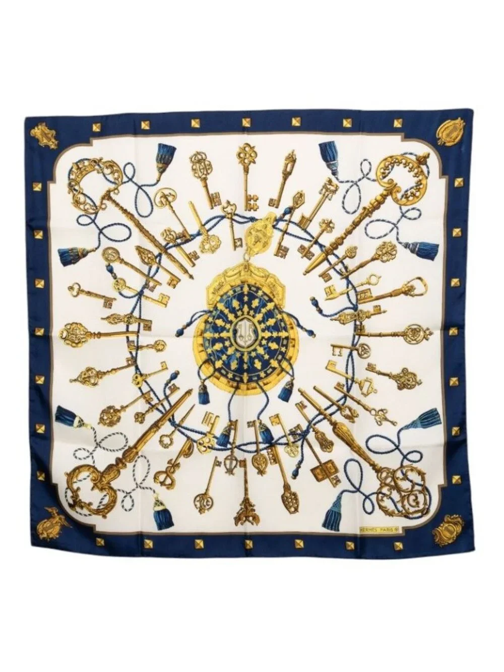 Hermes Carre 90 les Cles Key Scarf White Multicolor Silk