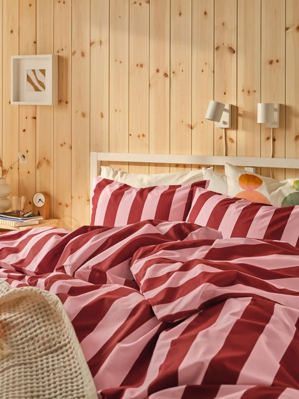 Striped Pink and Red Duvet Cover Set - Full/Queen