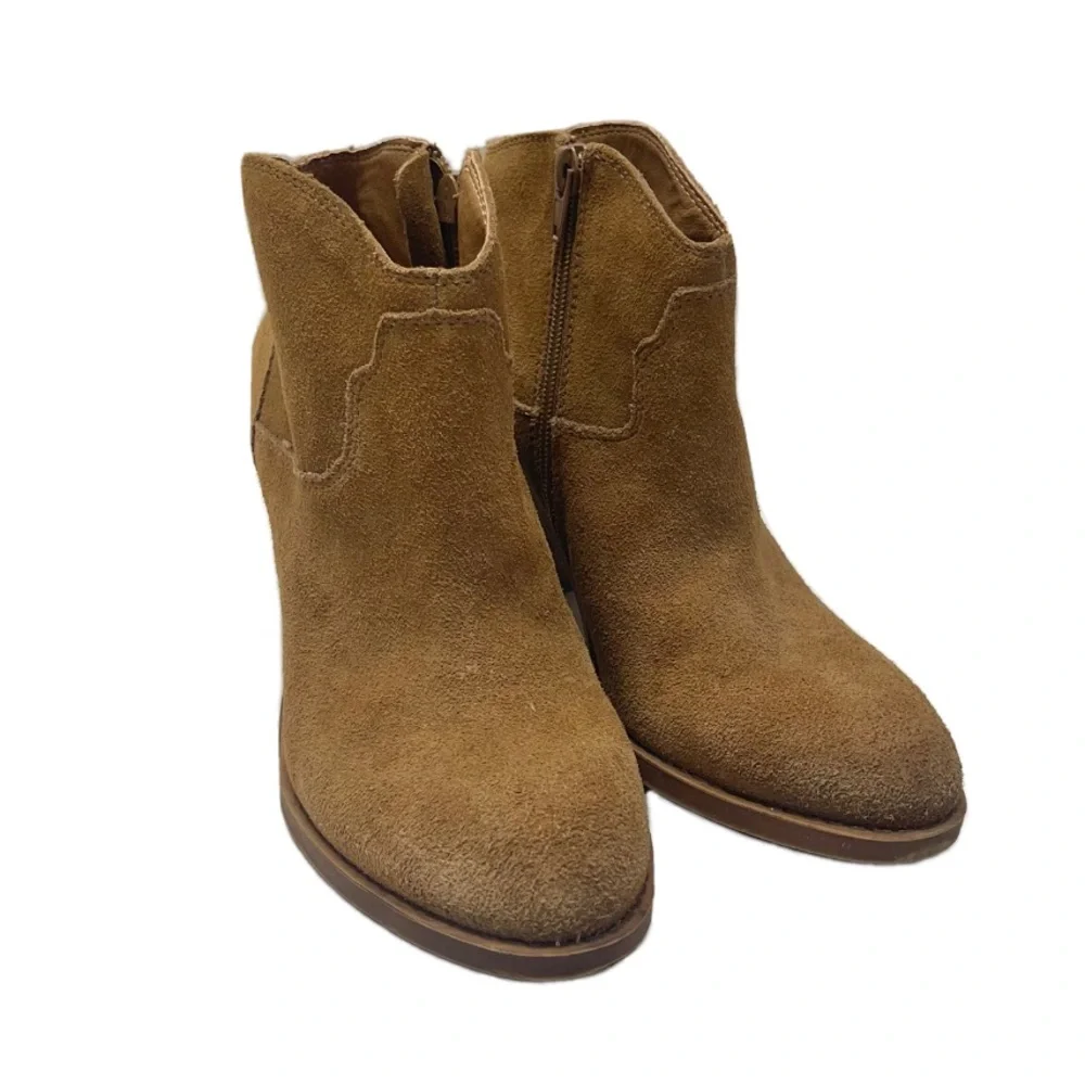 Lucky Brand LK Eller Suede Ankle Boots Western Style Brown Tan Sz 7.5