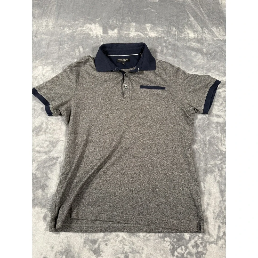 Banana Republic Men's M Luxury Touch Polo Shirt Heather Gray Navy Trim Short