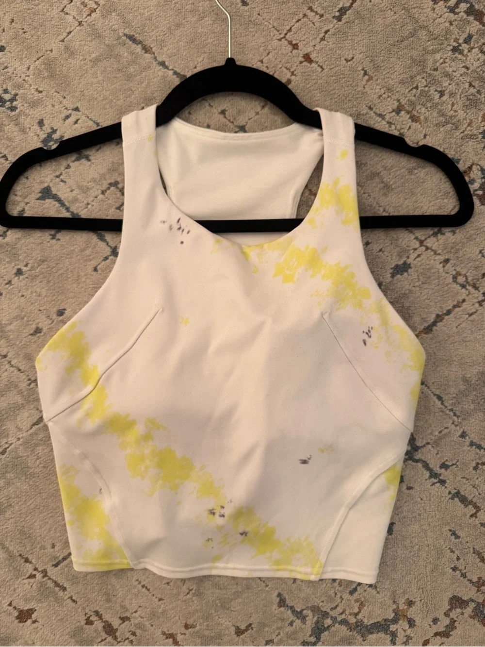 lululemon athletica White Tank Top with Yellow Tie-Dye Accents NEVER WORN!