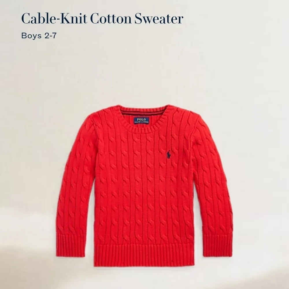 Polo by Ralph Lauren Red Cable-Knit Cotton Sweater