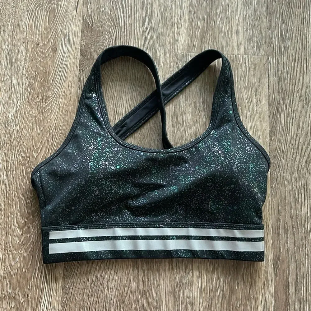 Zyia Active‎ Light N Tight Cross Strap Sports Bra Black Reflective Mirage Small