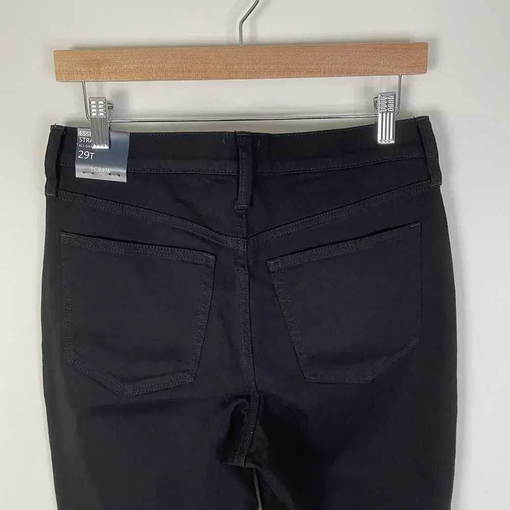 J. Crew Factory Tall Essential Straight Jean in All Day Stretch‎ 29T Black BT023