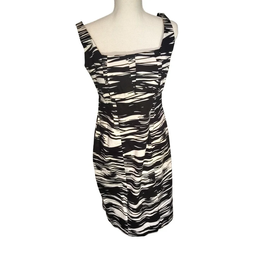 Calvin Klein Womens Black White Abstract Brushstroke‎ Sheath Dress Size 8 S201