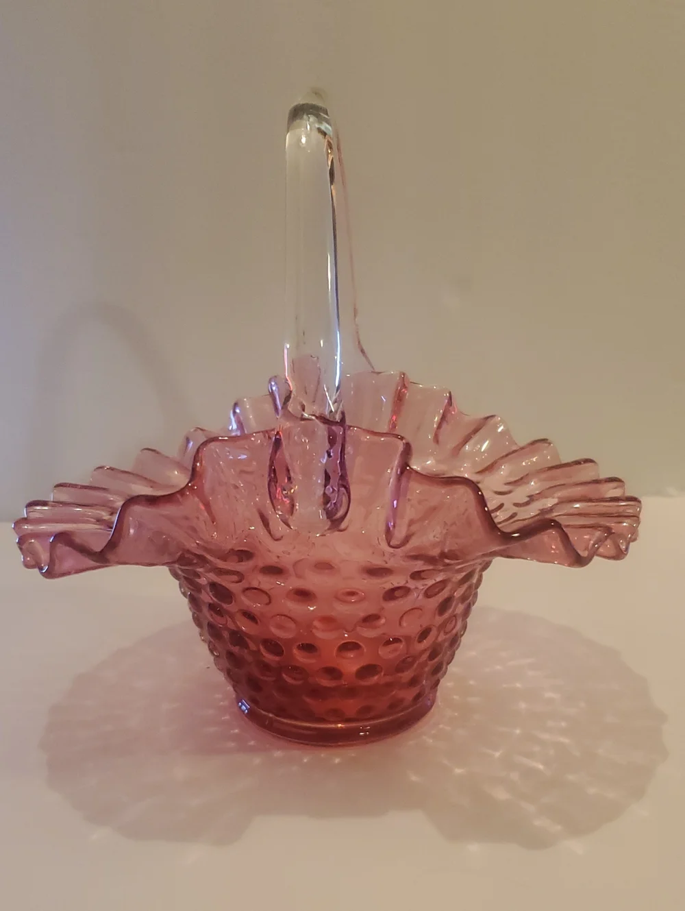 Vintage Fenton Cranberry Hobnail Glass Basket