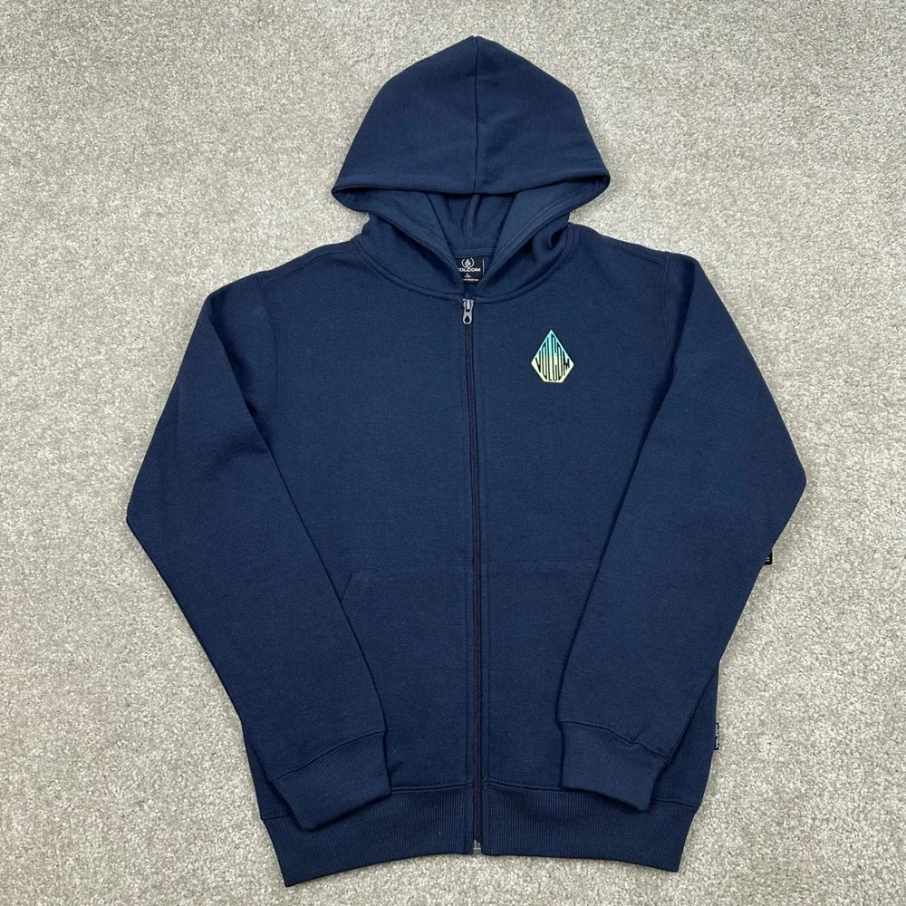Volcom Boys Motorin Zip Fleece Hoodie Navy Blue True To This Graphic Size L NWT