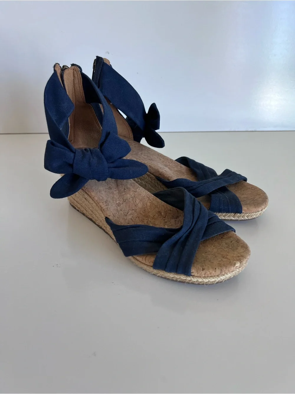 Ugg Women's Traci Espadrille Wedge Navy Blue Wrap Ankle Bow Sandal Resortwear