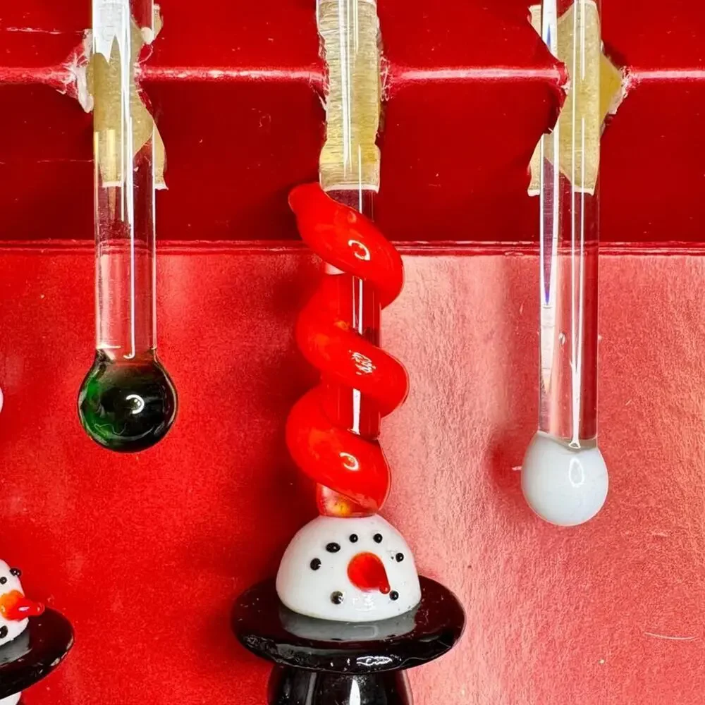 Vintage Glass Snowman Swizzle Sticks Boston Warehouse Cocktail Stirrer Christmas