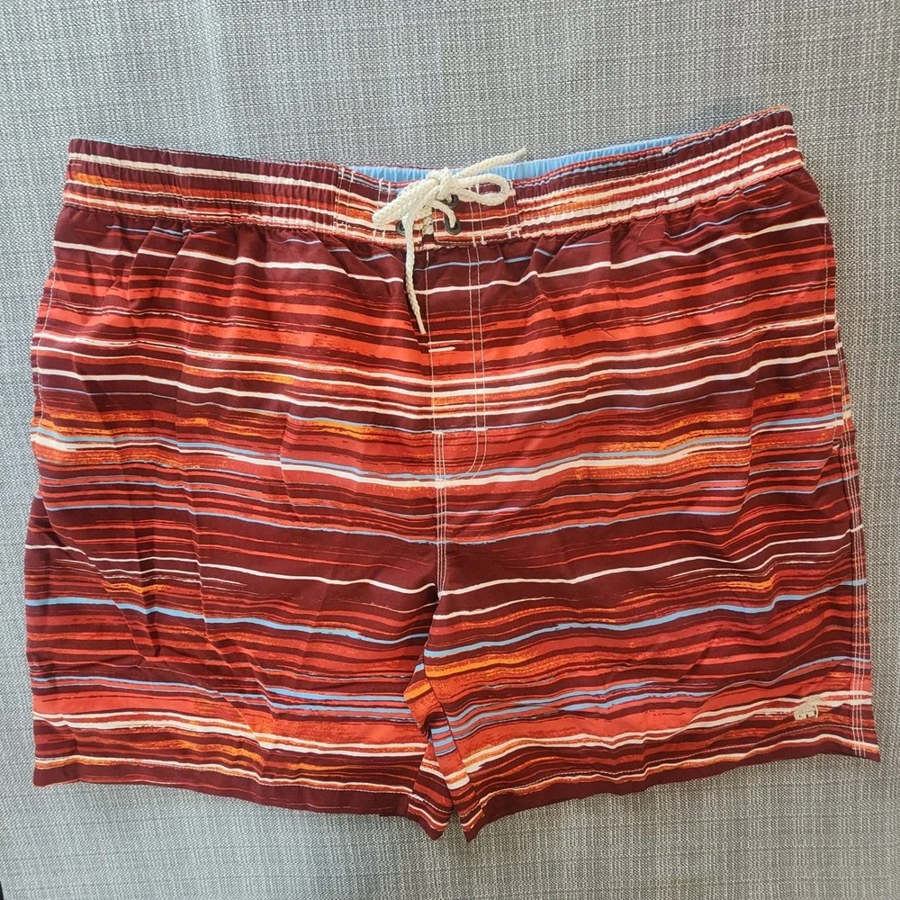 Caribbean Joe Mens XL Swim Trunks Red Striped Board Shorts Beachwear