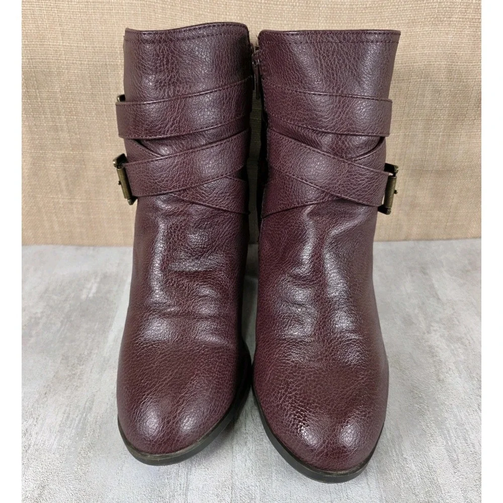 Just Fab Krislam Burgundy Ankle‎ Boots Booties Zip Up Block Heel Women's Size 9