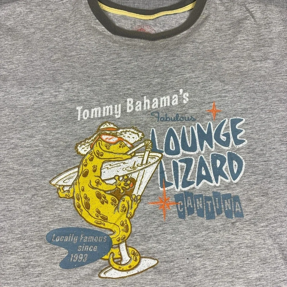 Tommy Bahama Shirt Mens L Gray Lounge Lizard Graphic Ringer Tee Tagless Jersey