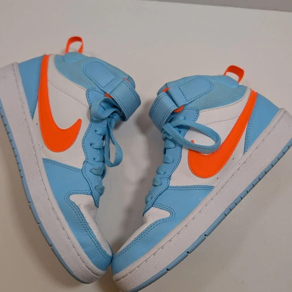 Nike Court Borough Mid 2 Blue Orange High Top Basketball‎ Shoes Kids Size 6Y
