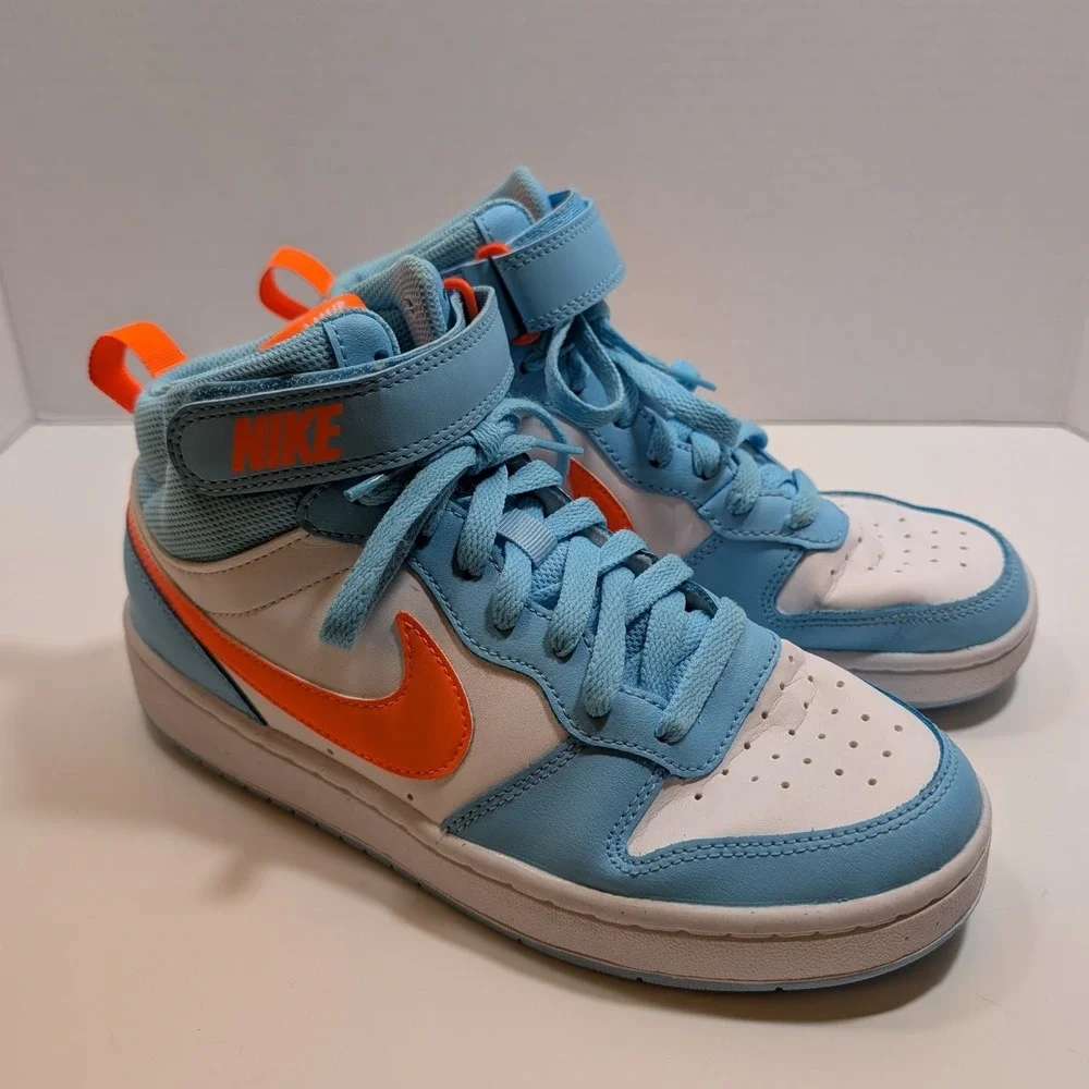 Nike Court Borough Mid 2 Blue Orange High Top Basketball‎ Shoes Kids Size 6Y