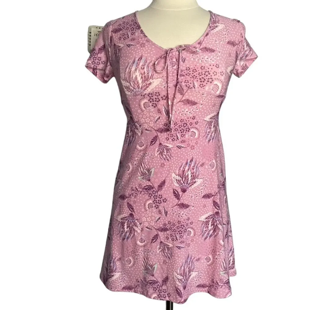 SO Extra Small Super Soft Floral Pink Purple Tie Skater‎ Spandex Dress XS