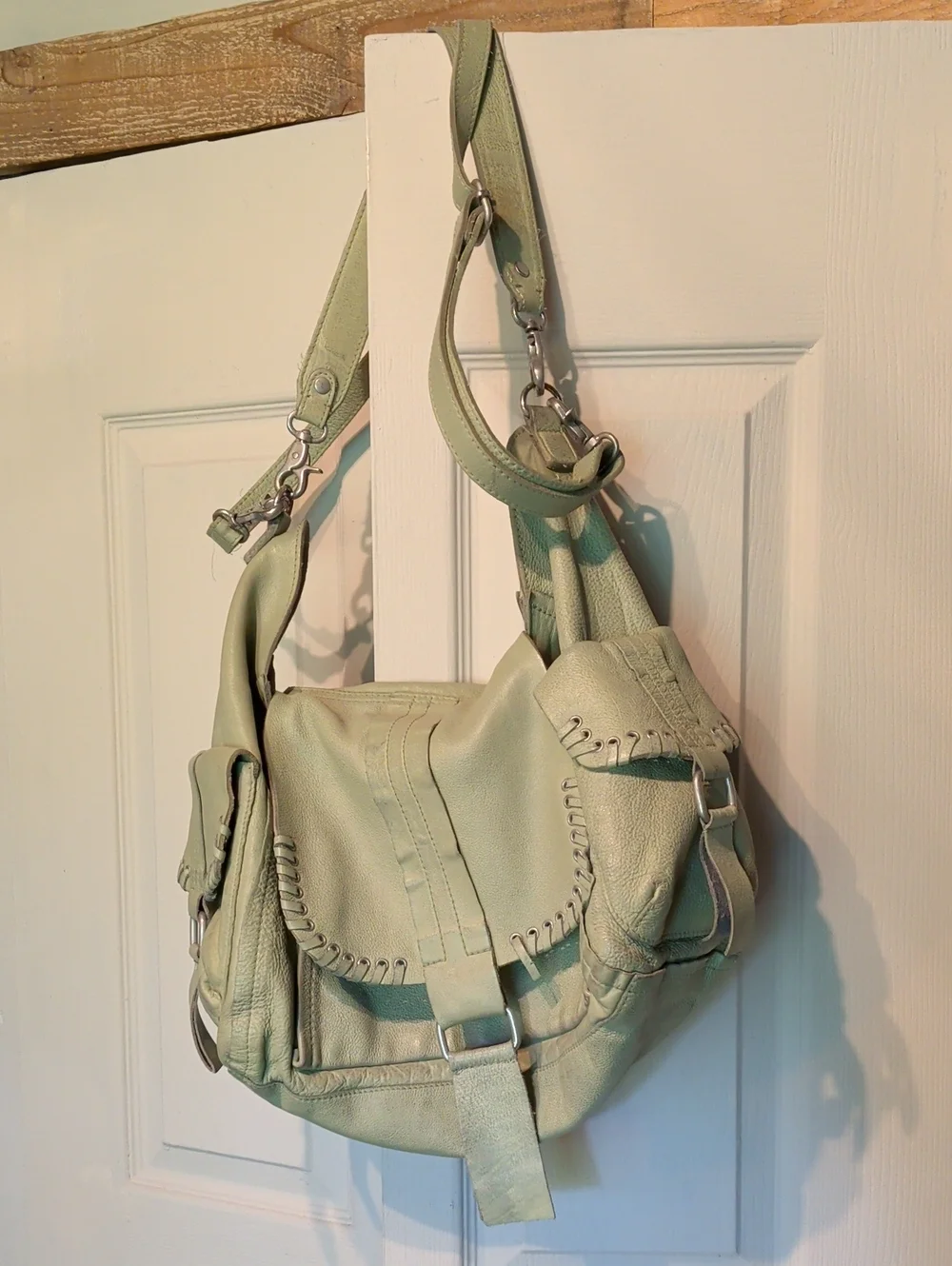 We The Free Soft Mint Green Women's Leather Shoulder Bag - Soft Hobo Style
