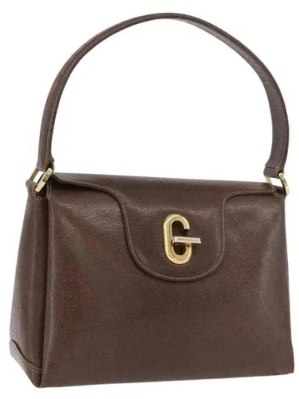 GUCCI Shoulder Bag Leather Brown Gold Auth BAZ570