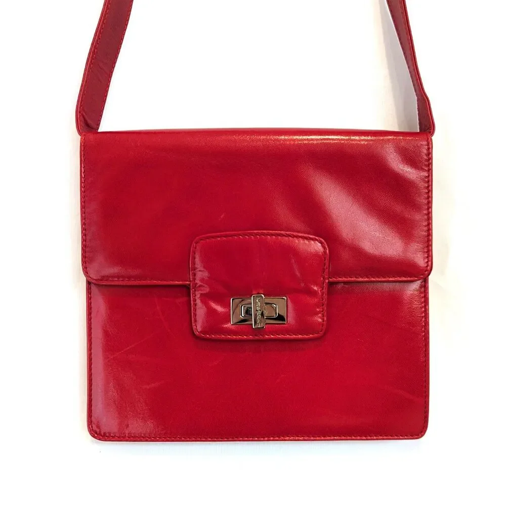 Casadei Made in Italy Red Leather Vintage Shoulder Bag