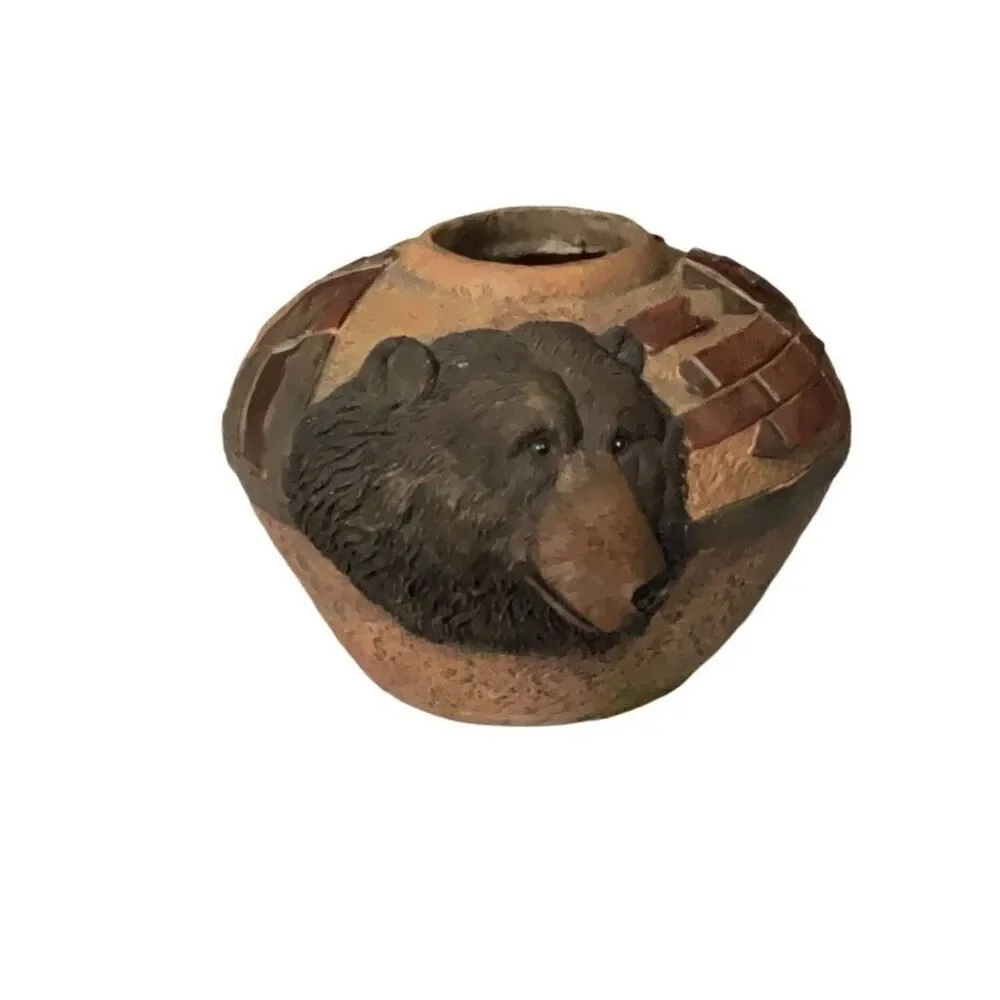 Black Bear Round Resin Decoration Short Vase Western Southwest Cabin Decor