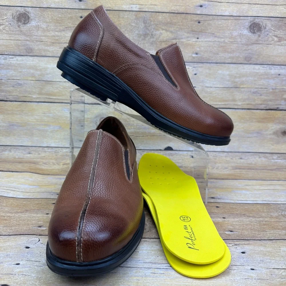 Gravity Defyer Mens Brown Leather Slip On Loafers Comfort Shoes Size 11.5‎ Wide