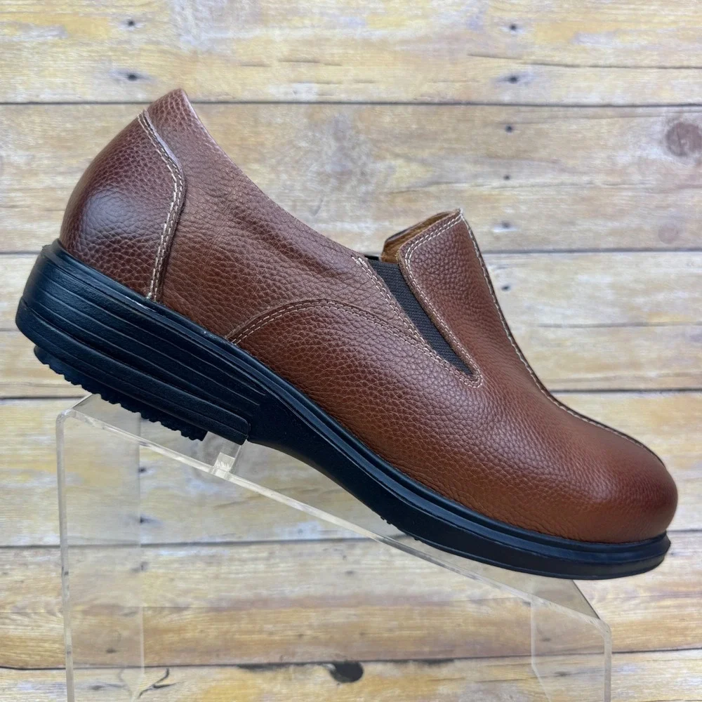 Gravity Defyer Mens Brown Leather Slip On Loafers Comfort Shoes Size 11.5‎ Wide
