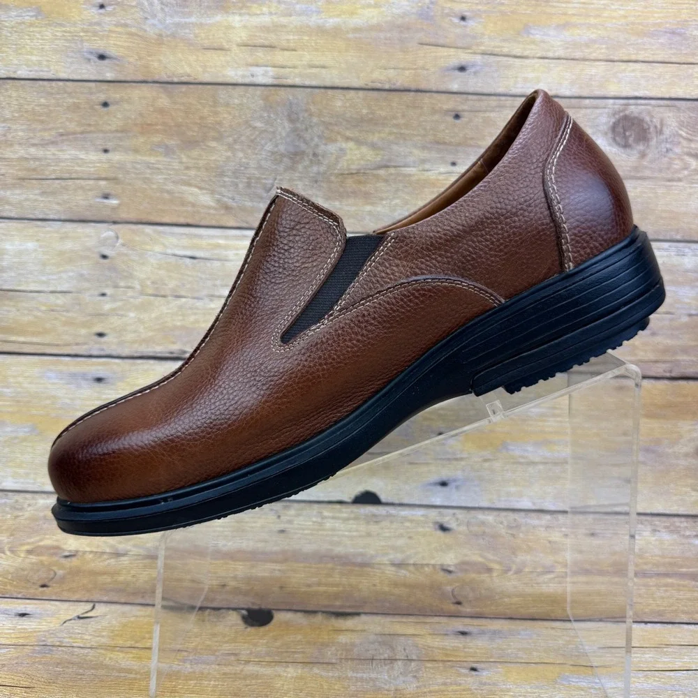 Gravity Defyer Mens Brown Leather Slip On Loafers Comfort Shoes Size 11.5‎ Wide
