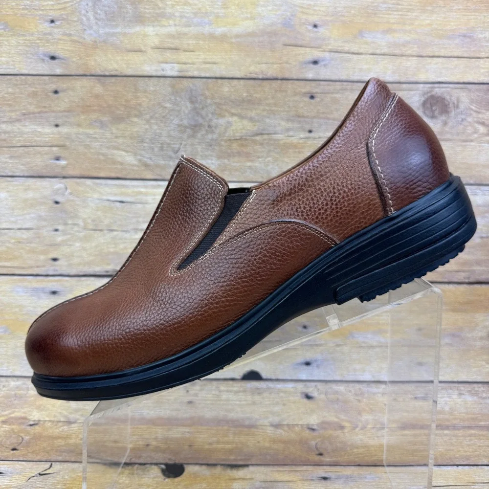Gravity Defyer Mens Brown Leather Slip On Loafers Comfort Shoes Size 11.5‎ Wide