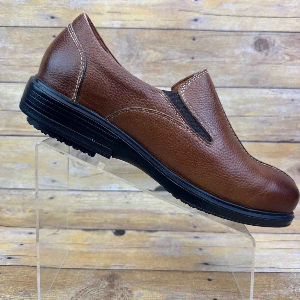 Gravity Defyer Mens Brown Leather Slip On Loafers Comfort Shoes Size 11.5‎ Wide